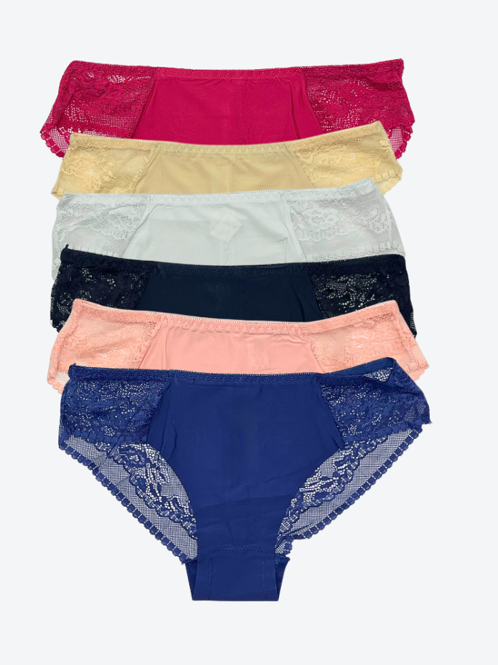 6X bezszwowe figi damskie laserowo cięte z koronką